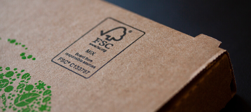 Cardboard packaging with the Forest Stewardship Council (FSC) logo