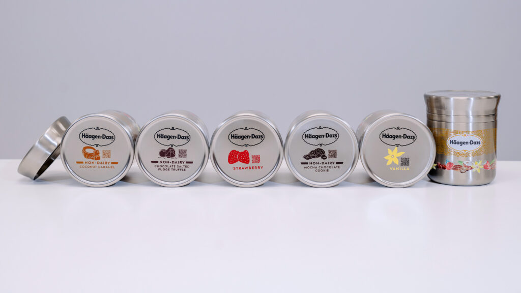 Ice cream in reusable packaging